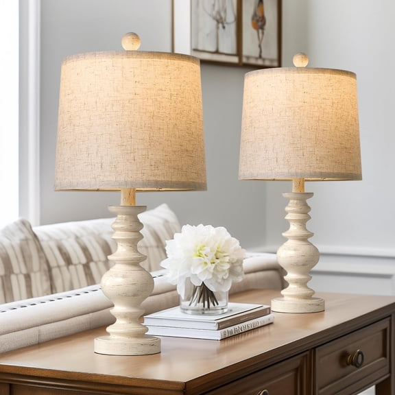 Antique White Small-20" Table Lamp, Compact Space Decor for Bedrooms and Living Areas
