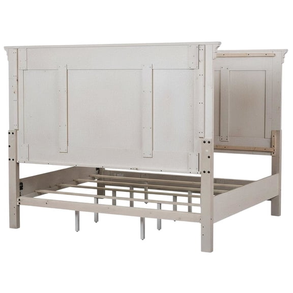 Antique White, Tobacco Top Panel Headboard, Wood Construction, Farmhouse Design