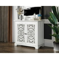 Antique White Vintage Accent Cabinet with 2 Carving Doors - Multi-Purpose Buffet Server Console for Home Storage
