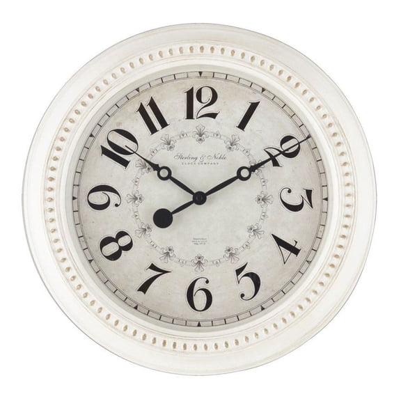Antique White Wall Clock 15.5 Inch - French Country Traditional Analog Clock with Arabic Numerals - Farmhouse Dcor for Kitchen, Living Room, Bedroom