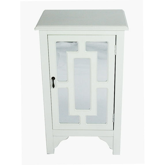 Antique White Wood Mirrored Glass Accent Cabinet with a Door and Mirror Inserts
