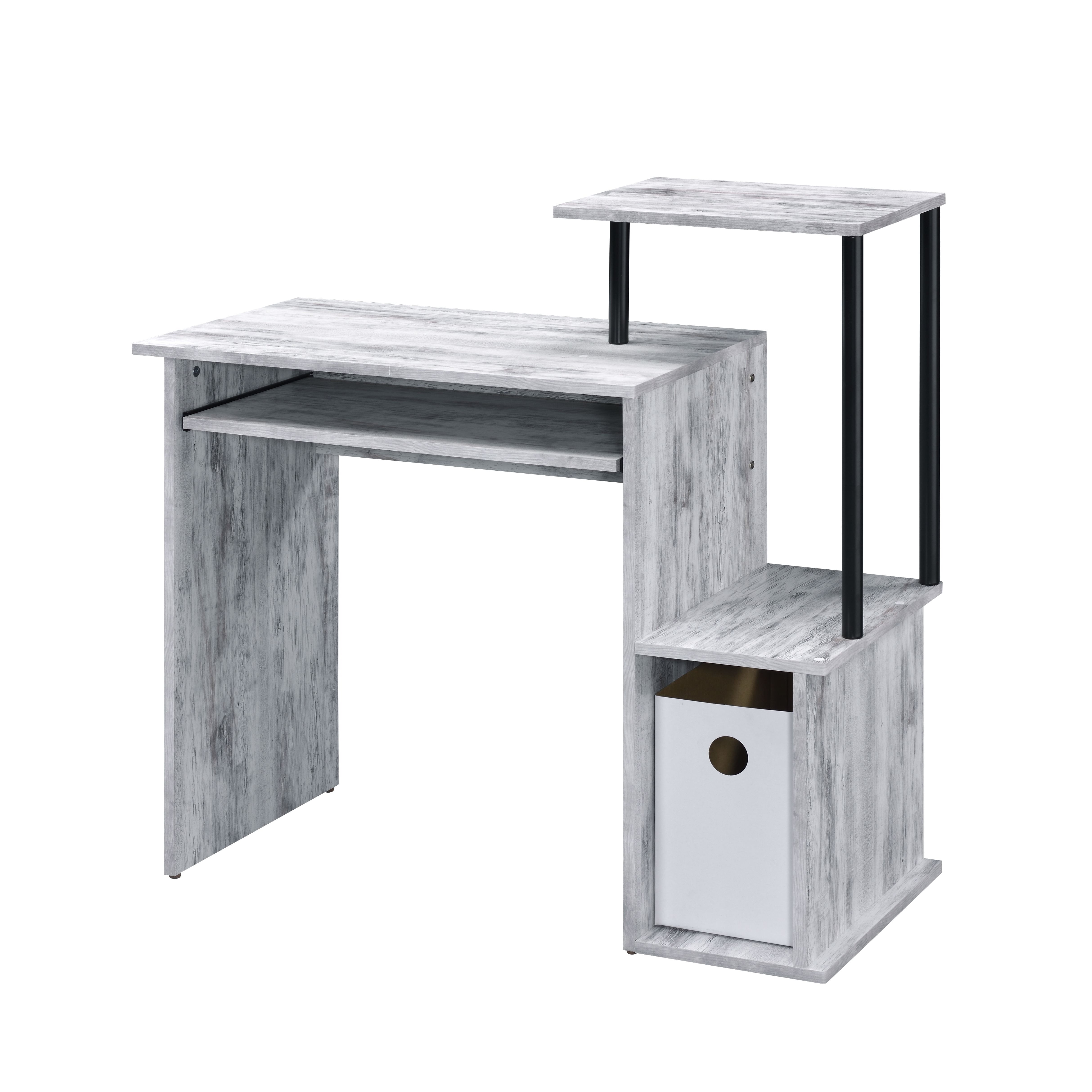 Antique White and Black Computer Desk with Keyboard Tray and Shelves