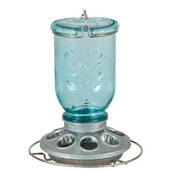 Antique Wide Blue Glass Seed Feeder