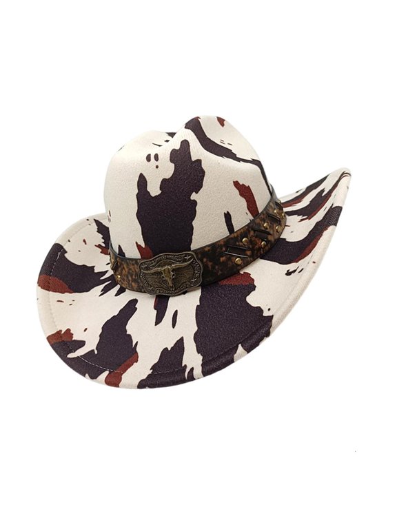 Antique Wide Brims Cowboy Hats with Cow Pattern Design Western Knight Hat for Music Festival Costume Event Headpiece