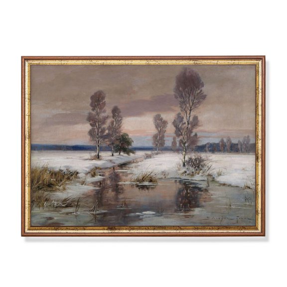 Antique Winter River Vintage Nordic Landscape Art Poster Decor For Living Room Bedroom, Size 8x12 UNFFRAMED F03.1.7l991