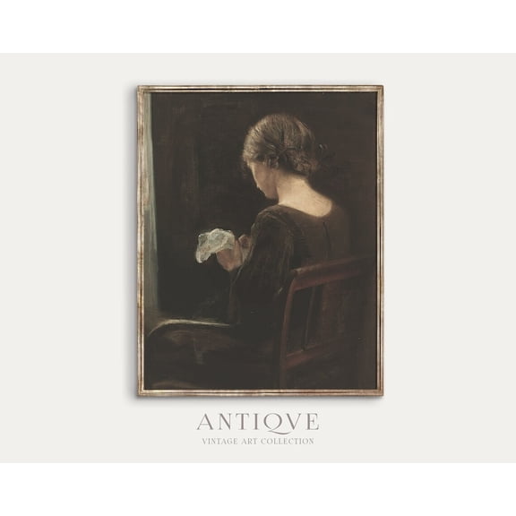 Antique Woman Sewing, UNFRAMED Poster, Wall Art for Decor, Present, 8x12