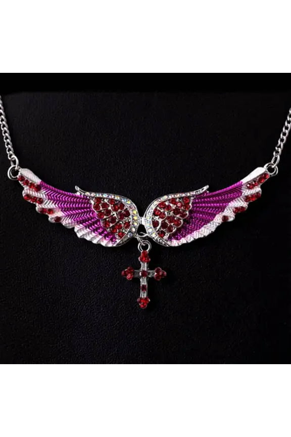 Antique Women Rhinestone Angel Wing Cross Necklace Crystal Jewelry Gift