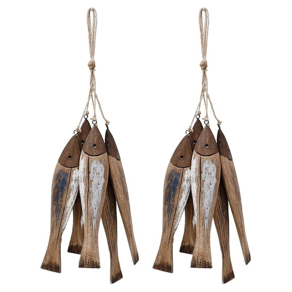 Antique Wood Fish Decor Decorative Wooden Hanging Fish Nautical Indoor Outdoor Decorations Wall Art Ornament (Set of 10)