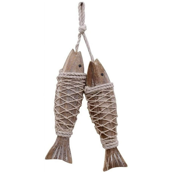 Antique Wood Fish Decor Ornament Wall Hanging Wooden Fish Decorations for Home Nautical Theme 2 Pieces