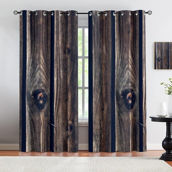 Antique Wood Grain 3D Eyelet Blackout Curtains, Vintage Abstract Wood Board Window Curtain Home Decor, Grommet Drapes Bedroom Living Room Decor 21"W x 45"L (Pack of 2)