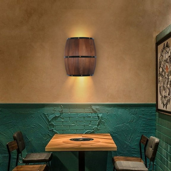 Antique Wood Wine Barrel Wall Light, Farmhouse Up and Down Indoor LED Wall Sconce for Bar Dining Room Decor