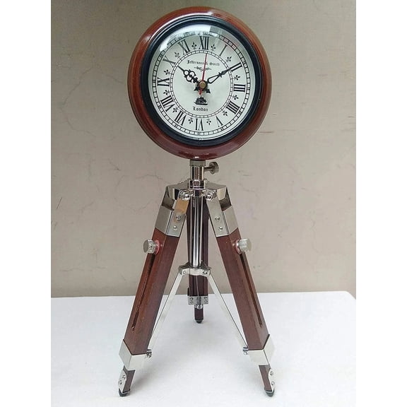 Antique Wooden Desk Shelf Clock Tripod Stand