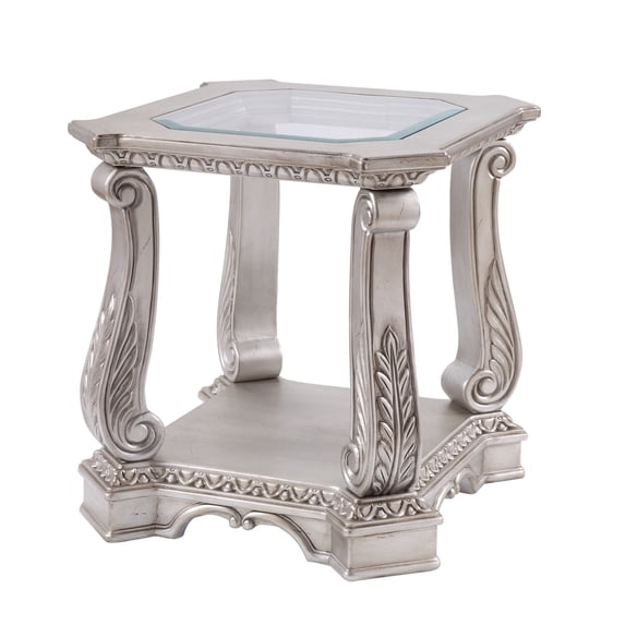 ACME Northville End Table, Antique Silver & Clear Glass