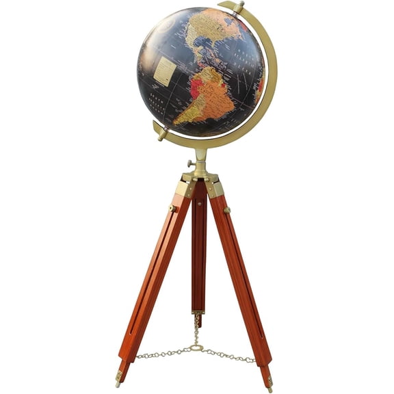 Antique World Globe with Wooden Tripod Stand 48 Inch Tall Vintage Educational Globe with Foldable Tripod Base