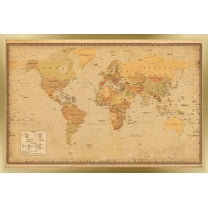 Antique World Map 2023 Wall Poster, 22.375" x 34" Framed