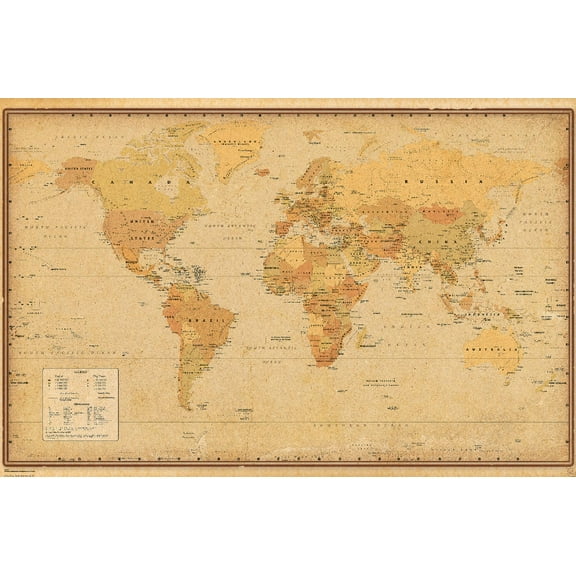 Antique World Map 2024 Wall Poster, 14.725" x 22.375"