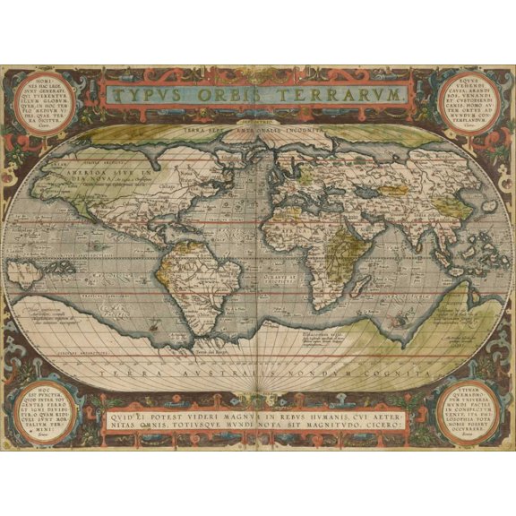Antique World Map 36x48 Poster Print - Studio Vision (24 x 18)