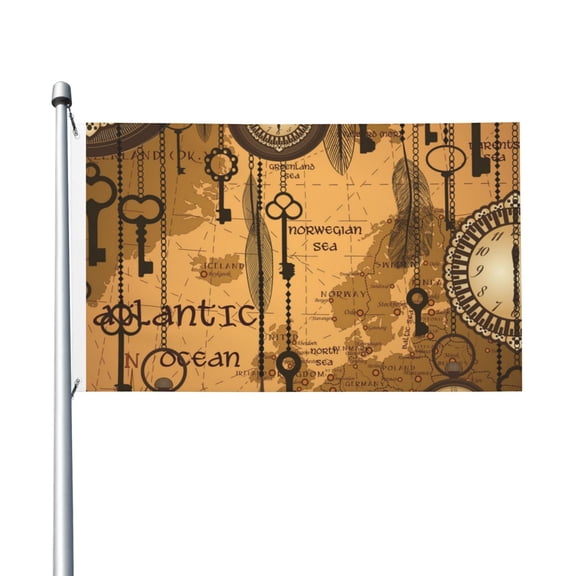 Antique World Map Clocks Old Flag 3X5 Ft Garden Yard House Flags Banner Sign Outdoor Indoor Party Home Garden Decoration