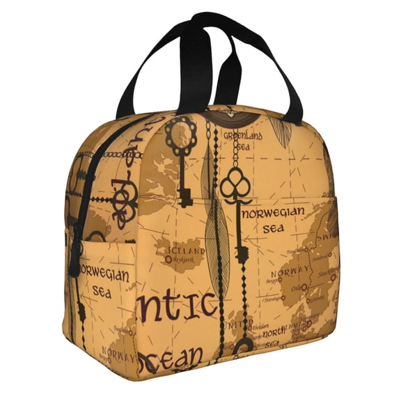 Antique World Map Clocks Old Reusable Lunch Bag Insulated Meal Tote Box Thermal Cooler Handbag Food Container For Work Travel Picnic