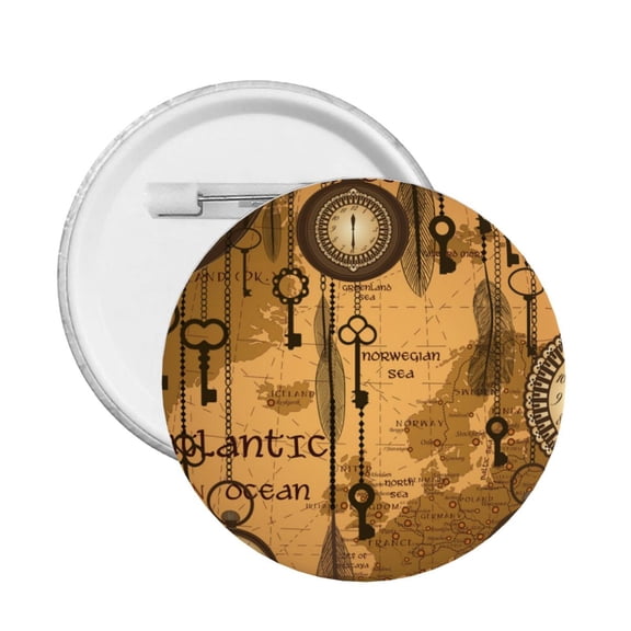 Antique World Map Clocks Old Round Button Pin Badge 5PCS Pinback Buttons Lapel Pin for Jacket, Backpack, Hat, Party Favor, Gift