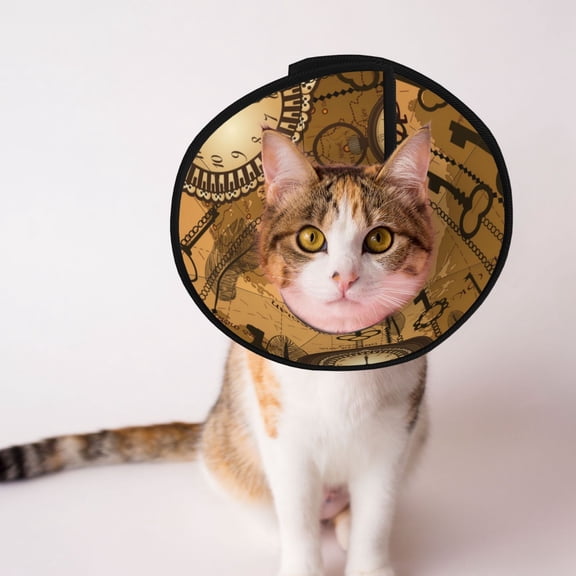 Antique World Map Clocks Old Soft Pet Recovery Collar for Cats Small Dogs, Protective Elizabeth Collar for Post-Surgery, Anti-Lick & Anti-Scratch