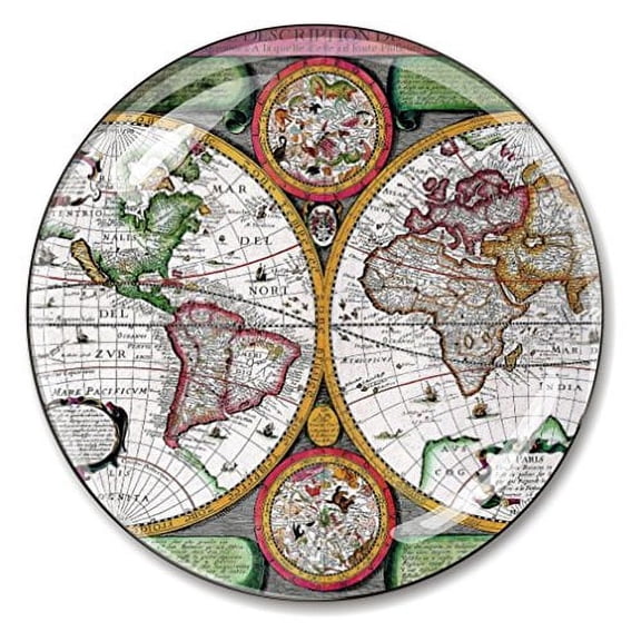 Antique World Map Paperweight Crystal 3 Inches