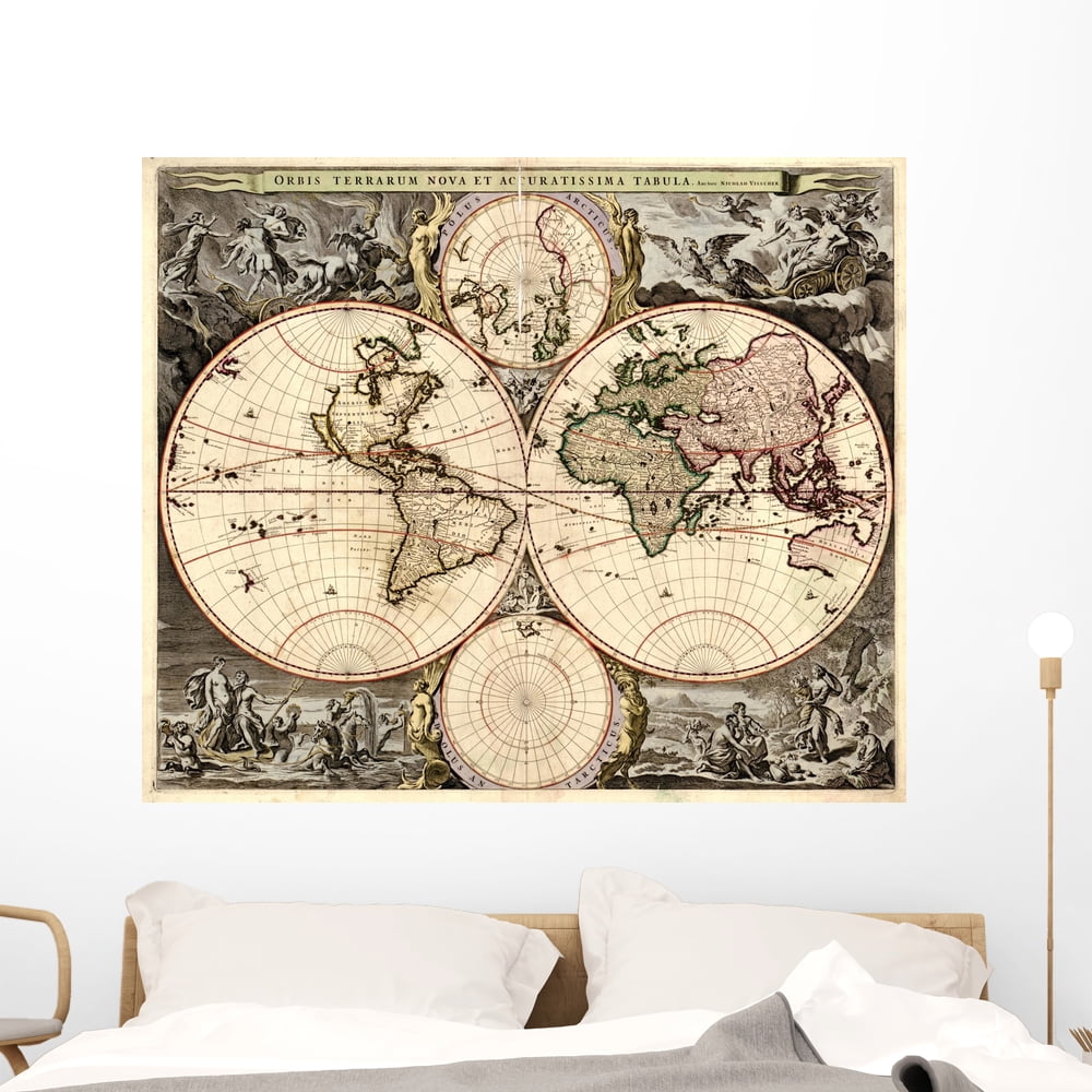 Antique World Map Wall Mural Decal Sticker, Wallmonkeys Peel &amp; Stick ...