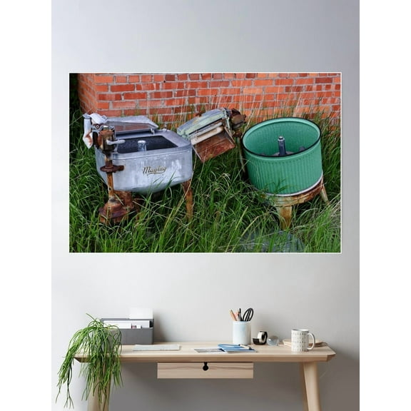 Antique Wringer Washer And Laundry Tub Poster Wall Art, Modern Wall Decor For Living Room Bedroom, 24x36 UNFRAMED