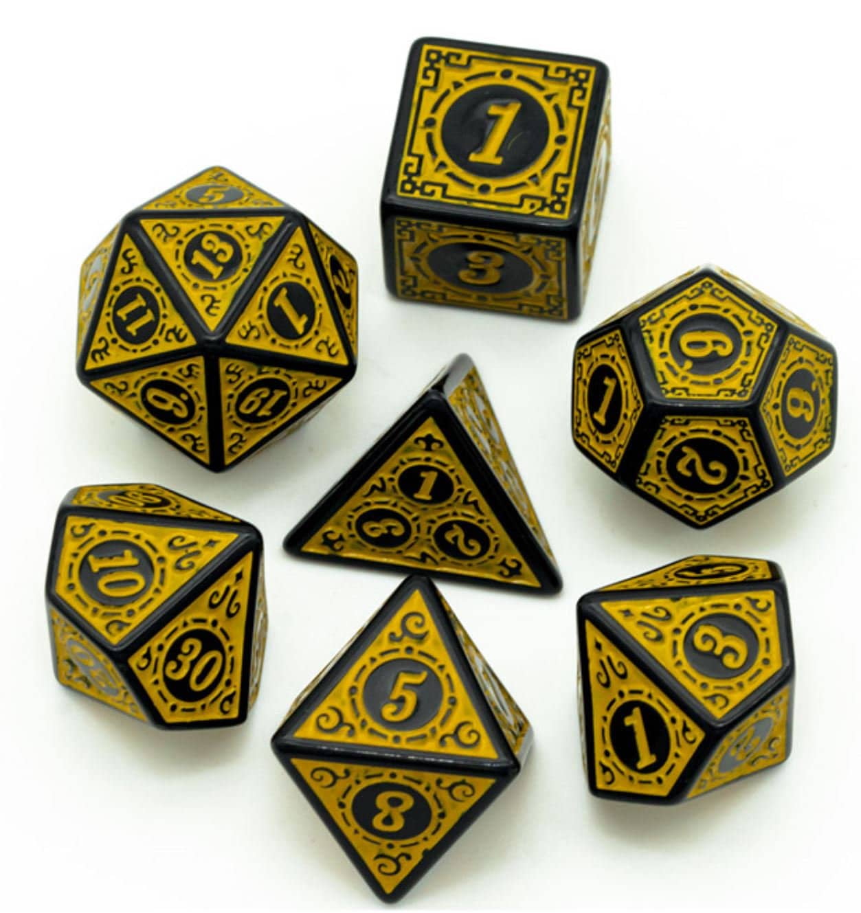 Antique Yellow DnD Dice Set Dungeons and Dragons 7 Dice RPG