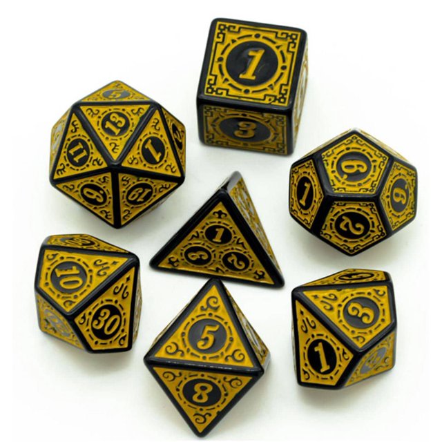 Antique Yellow DnD Dice Set Dungeons and Dragons 7 Dice RPG