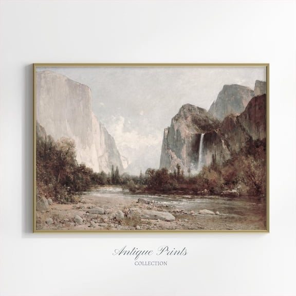 Antique Yosemite Wall Art, Vintage Yosemite Valley, Waterfall Wall Art, Farmhouse Wall Decor, Unframed Poster Size 16x24