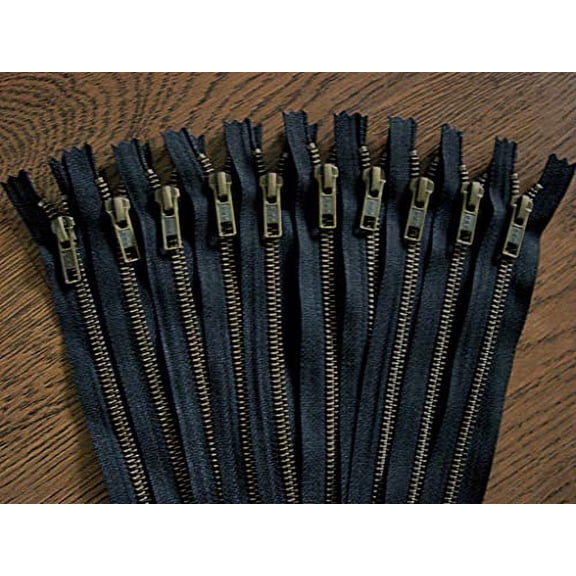 Antique Zippers by YKK - Pack of 10 6 inch Antique Gold Zippers - no. 5 Handbag Zippers