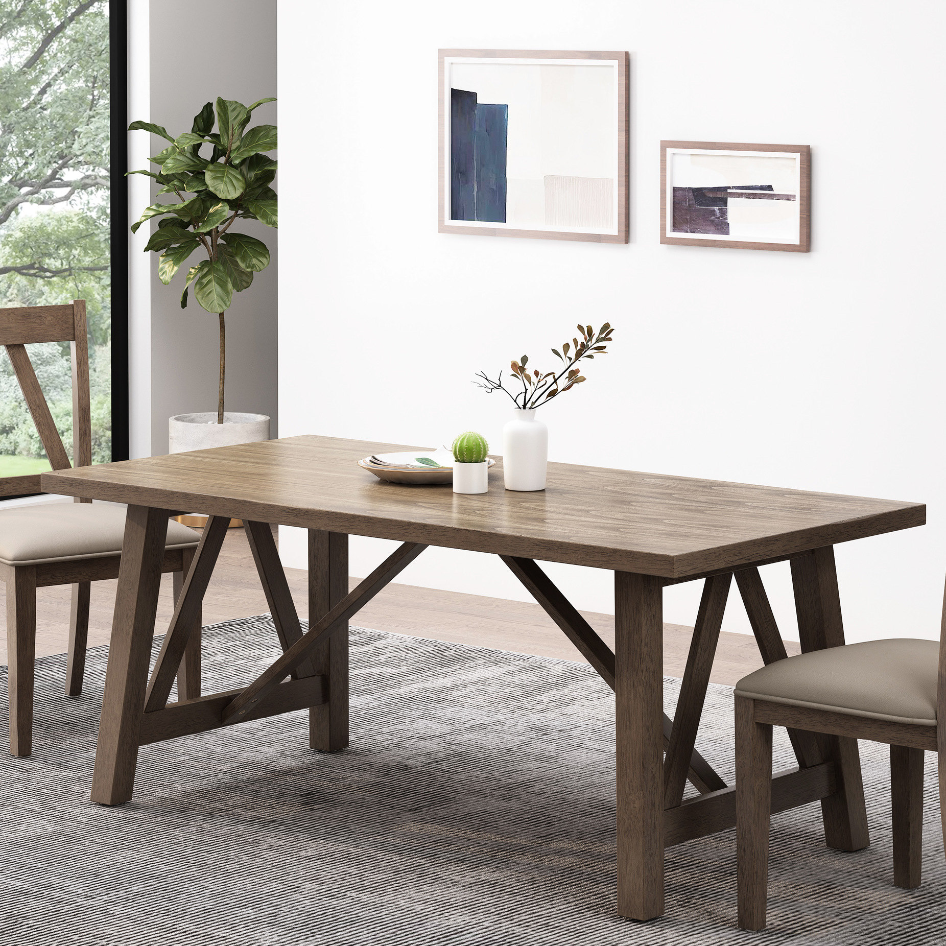 Antique brown dining table with solid wood+MDF in farmhouse style for ...