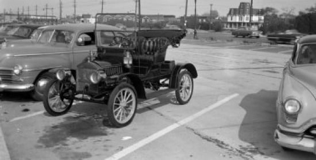 Antique car parking among old-fashioned cars Canvas Art -  (24 x 36)