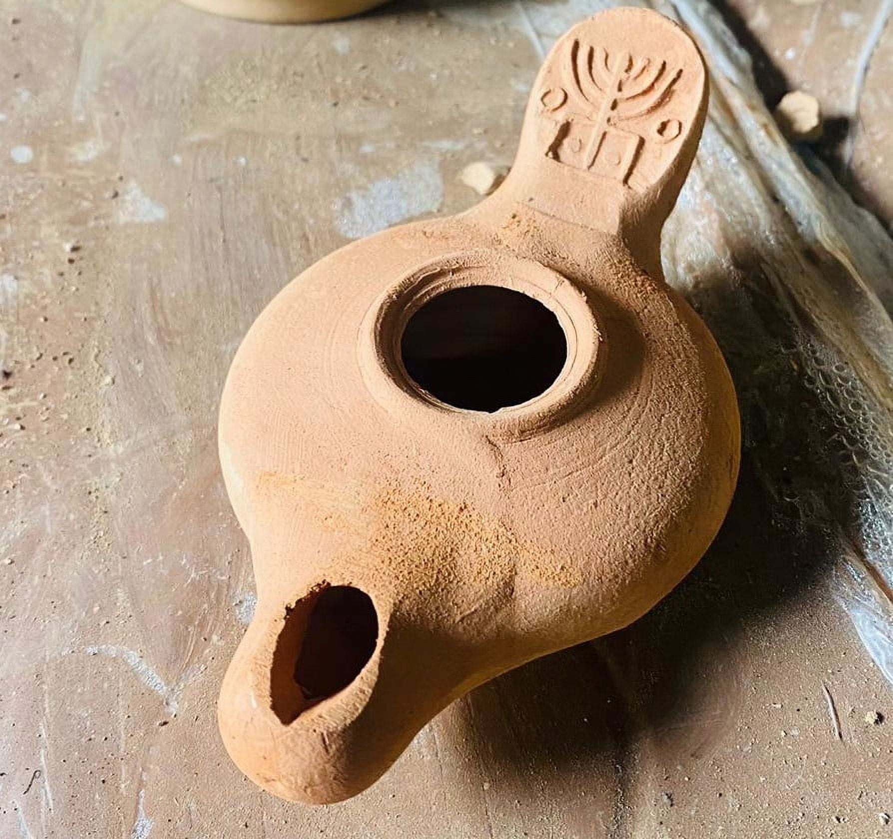 Antique herodian style wick Clay Oil Lamp with Star of David and