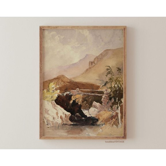 Antique neutral landscape Print Poster, Pastel Wall Art Poster, , Landscape, Stretched Canvas Size 12x18 F03.1.18l1953