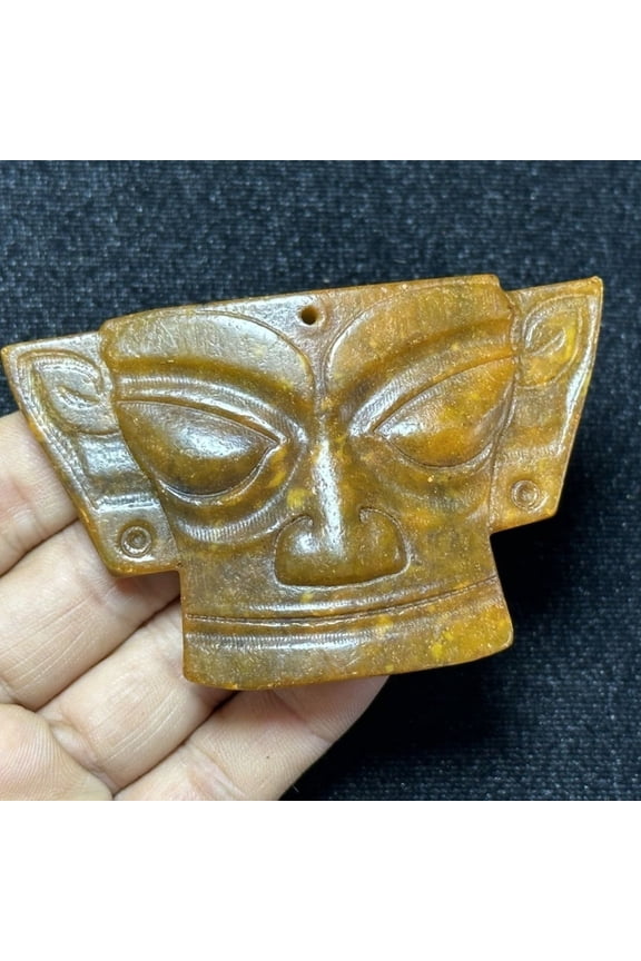 Antique old jade Sanxingdui human face brand pendant antique jade pendant