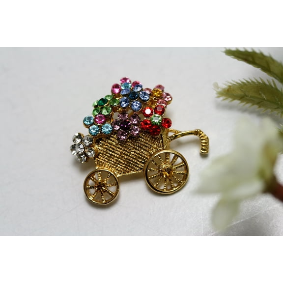Just Love Jewels Textured Flower Cart Silver and Gold Pin Brooch