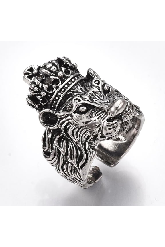 Antique silver coloured alloy lion ring A symbol of majesty and power 19mm inside diameter Suitable for womens with personality Suitable for gifts Silver