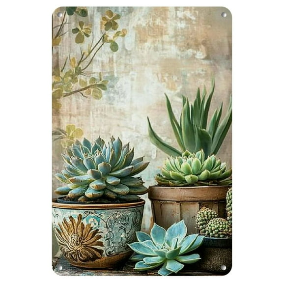 Antique succulent metal tin wall art, imitation of old iron home decor, suitable for kitchens, restaurants, bars, cafes, garages - fun wall decorative art, 8x12 inches