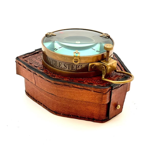 Antique vintage brass 3" compass nautical map reader navigation & leather case Brass Spencer Compass Vintage Handmade Map Reader