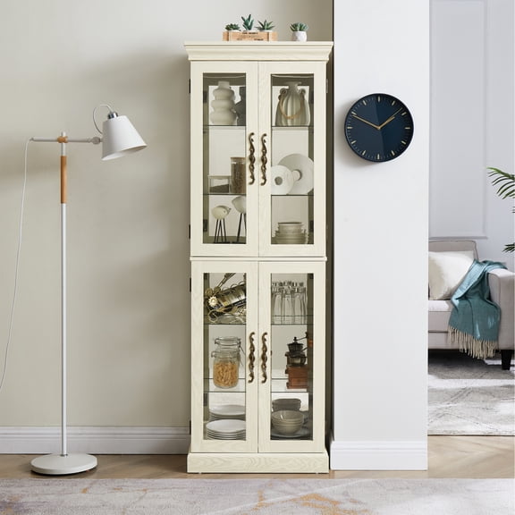 Antique white cabinet - Customizable display space - Living room use - Display cherished items