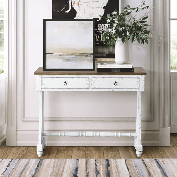Antique white rectangular table with smooth drawers - Ideal for organizing essentials in living room