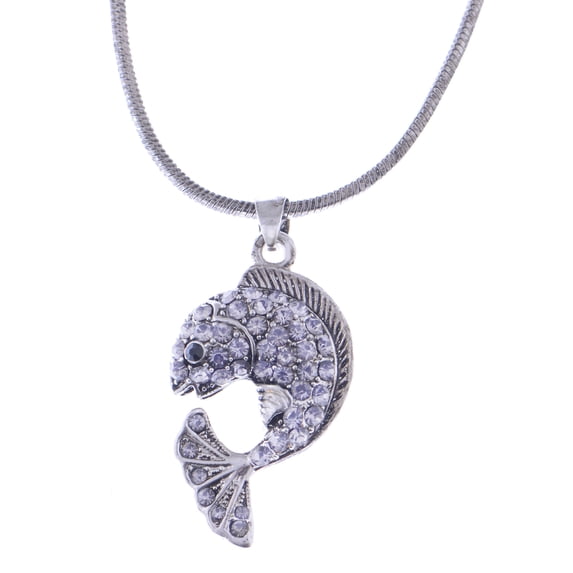 Antique y Tone Crystal Colored Rhinestones Nautical Small Fish Pendant Necklace