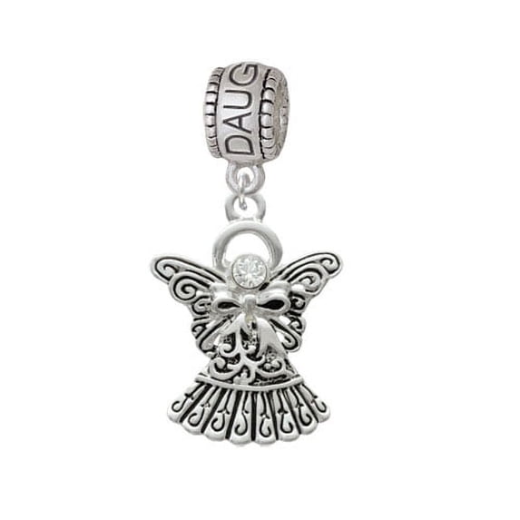 Antiqued Angel with Bow & Crystal - Daughter Charm Bead
