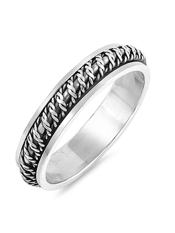 Antiqued Barb Wire Spinner Knot Wedding Ring 925 Sterling Silver Band Jewelry Female Male Size 9
