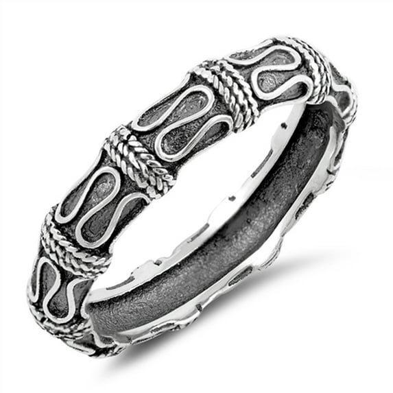 Antiqued Boho Stacking Bali Wave Ring .925 Sterling Silver Midi Band Jewelry Female Male Size 6