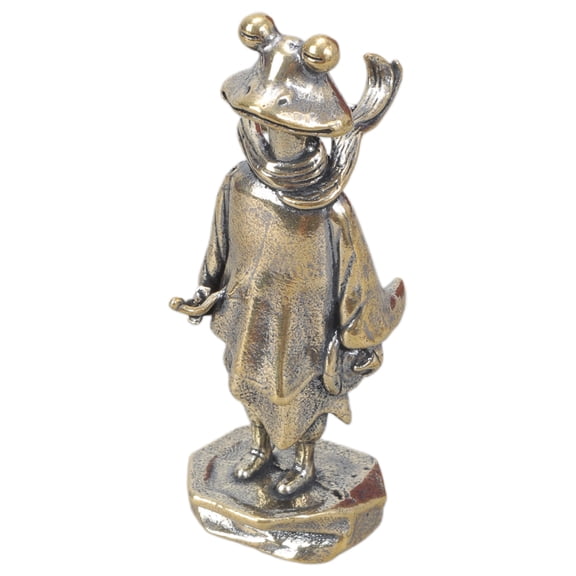 Antiqued Brass Frogs Sculpture Detailing Vintage Metal Frogs Swordsman Statue for Collectors and Decoration Enthusiasts
