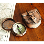 Antiqued Brass Poem Compass with Leather Case