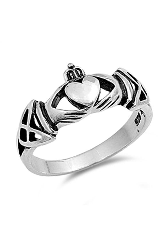 Antiqued Celtic Knot Claddagh Heart Ring 925 Sterling Silver Band Jewelry Female Male Unisex Size 5